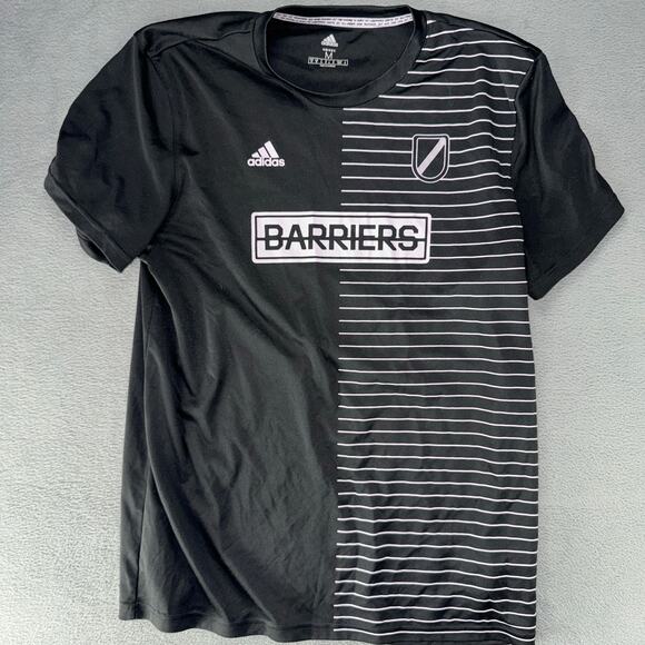 Adidas No Barriers Jersey Shirt Size‎ Medium Black Striped - Picture 1 of 6